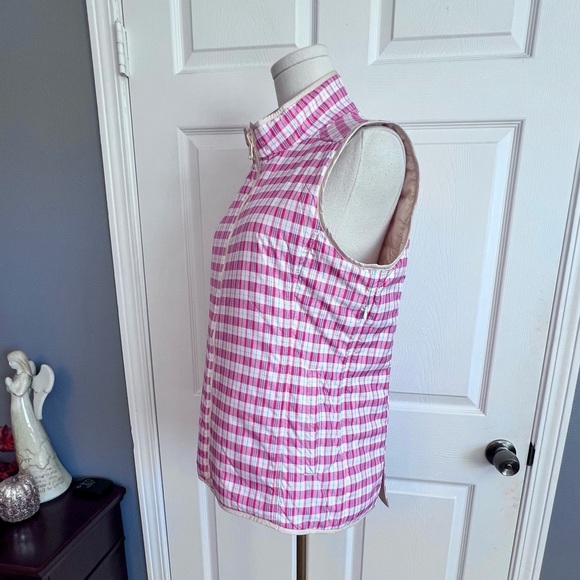 Peter Millar Women's Keenland Flora Reversible Puffer Vest Beige and Red Plaid M - Picture 3 of 12